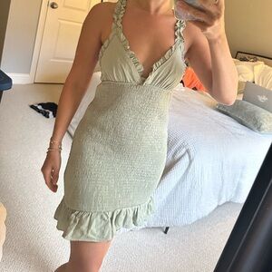 Ruffle trim backless dress